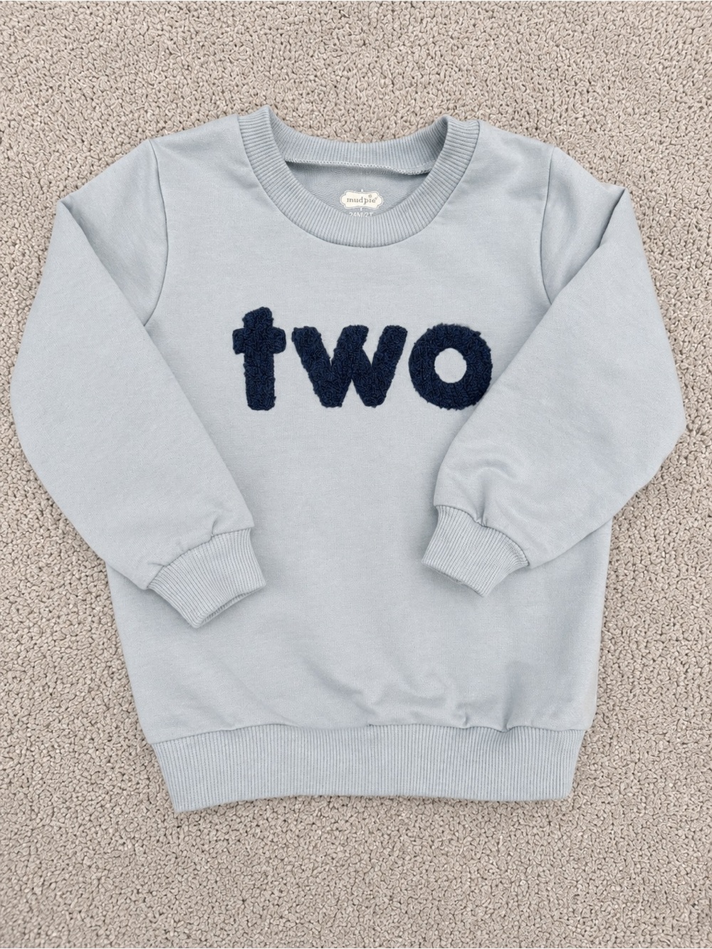 Mud Pie Light Blue Sweatshirt with Navy 'two' Chenille
